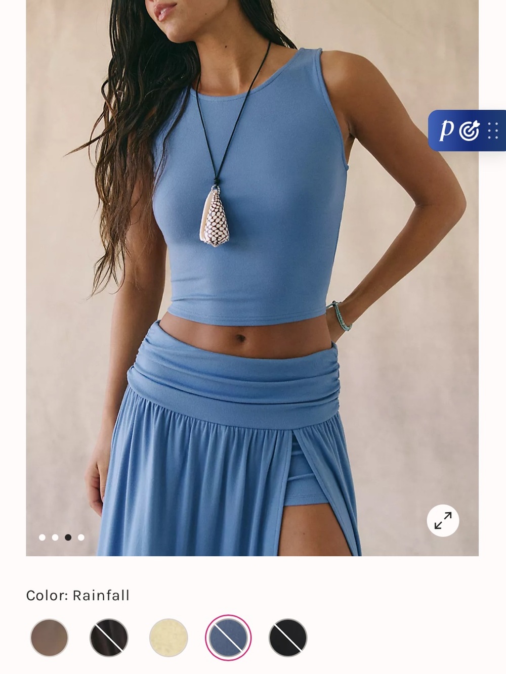 Free People Rainfall Blue Maxi Skirt with Side Slit